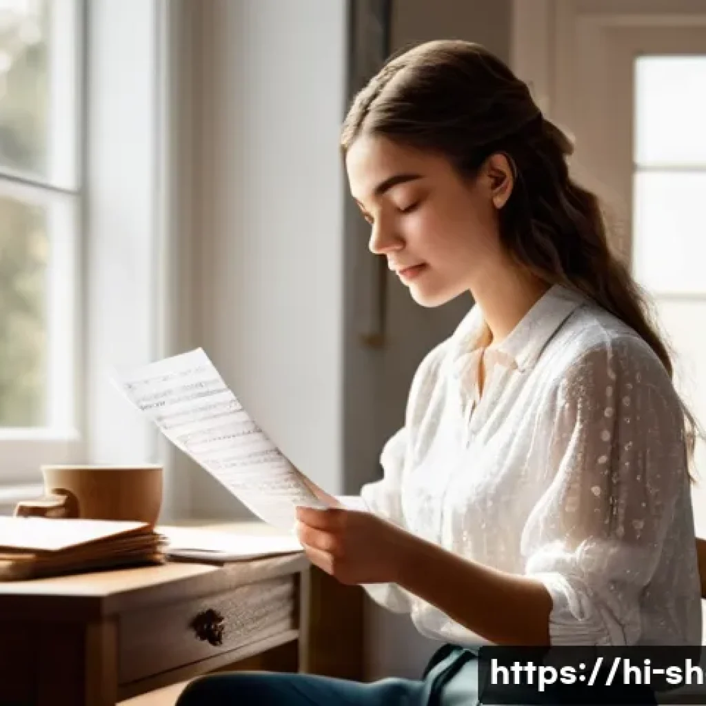 공연기획사와 아티스트 계약 조건 - **Prompt:** A young female musician, dressed in stylish but modest casual wear, sits at a polished w...