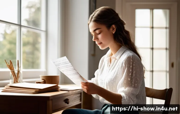 공연기획사와 아티스트 계약 조건 - **Prompt:** A young female musician, dressed in stylish but modest casual wear, sits at a polished w...