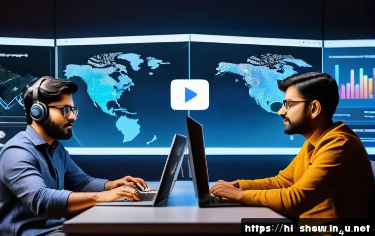 공연기획사의 기술 활용 사례 - A vibrant digital studio scene featuring a diverse team of content creators analyzing real-time soci...